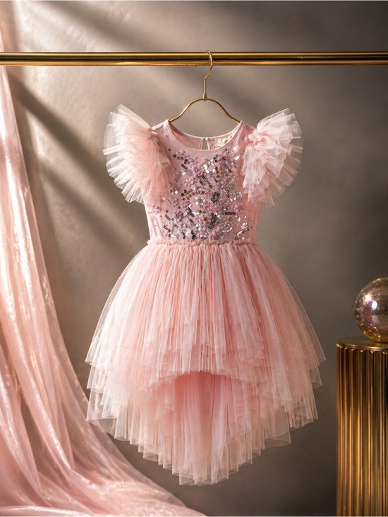 Tutu Du Monde Other - TUTU DE MONDE Girls Pink Hi-Low Tutu Dress 8–9 Floral Sequin Beaded